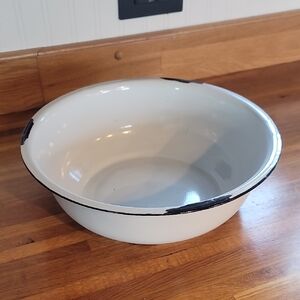 White Enamel Bowl with Black Rim